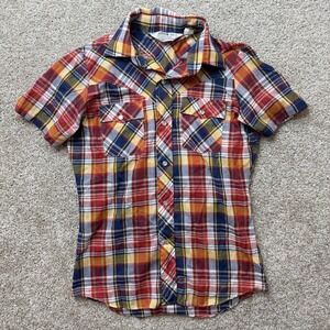 Vintage 70s Montgomery Ward Shirt Girls 16 Plaid Short Sleeve Button Up